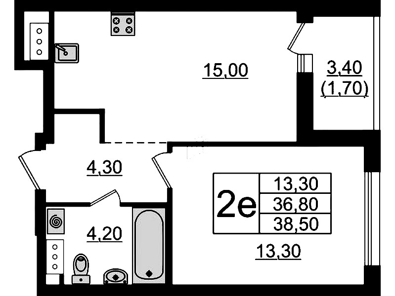 1-комнатная квартира 38.5 м², 9/9 эт., ЖК «А101 Лаголово»
